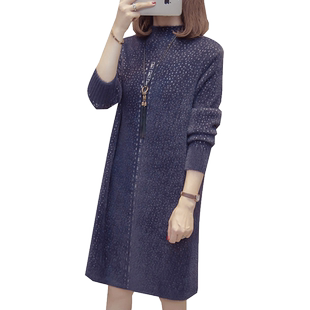 秋冬加厚仿水貂绒毛衣女冬季韩版针织打底衫中长款宽松半高领套头