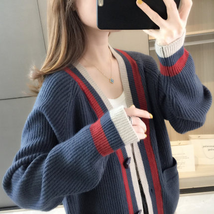 2025秋装新款女士针织开衫宽松毛衣外套春秋季上衣慵懒风外搭洋气