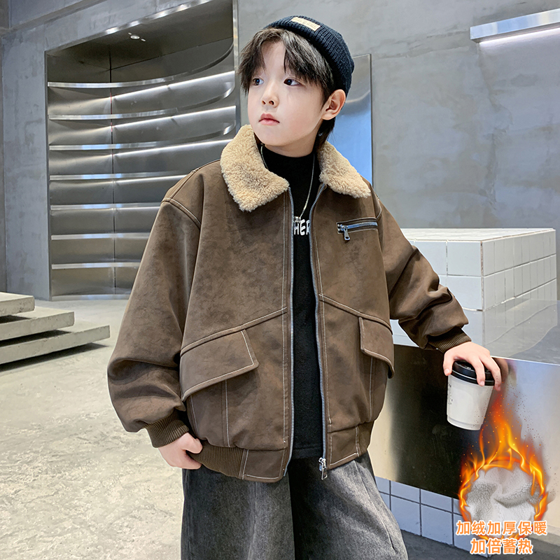 男童加绒外套秋冬款2025新款