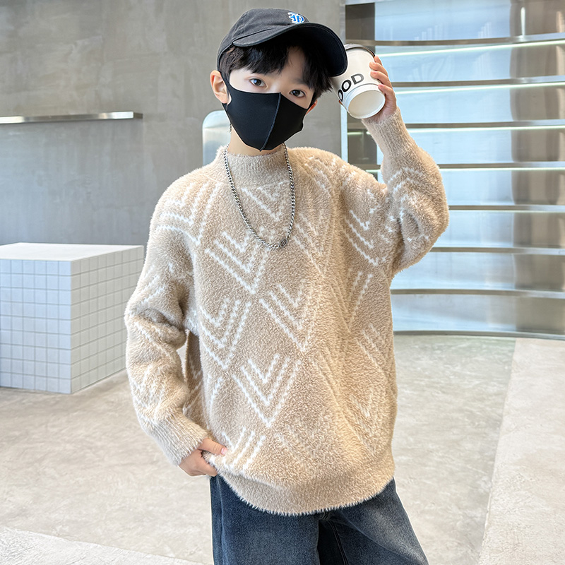 男童水貂绒毛衣秋冬款2024新款