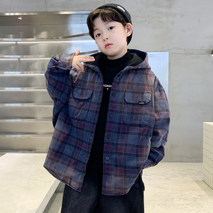 男童夹棉加厚外套秋冬款2025新款儿童装冬季格子棉衣服男孩冬装潮