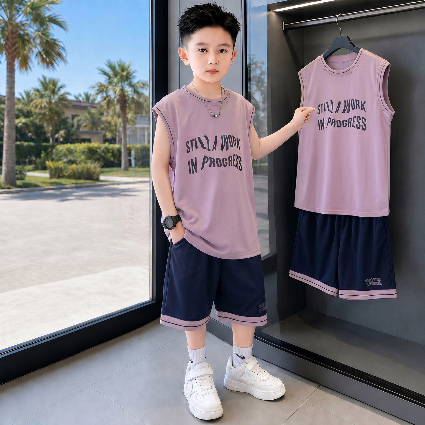 男童夏装无袖套装2026新款中大童夏季男孩薄款透气背心儿童蓝球服