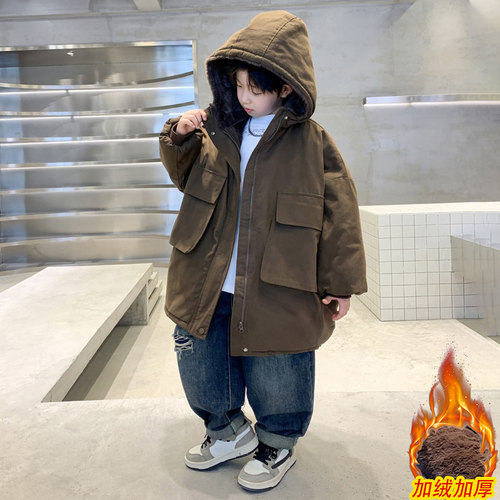 男童加厚工装棉服毛加绒衣服2025