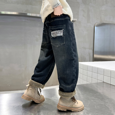 男童加绒裤子秋冬款2024新款