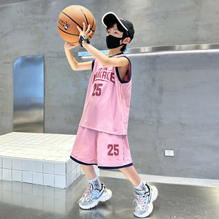 中大男童夏季无袖篮球服背心套装2025新款儿童装速干夏装男孩夏款