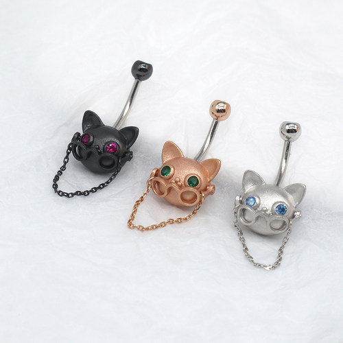 脐钉纯银博士猫咪喵星防过敏