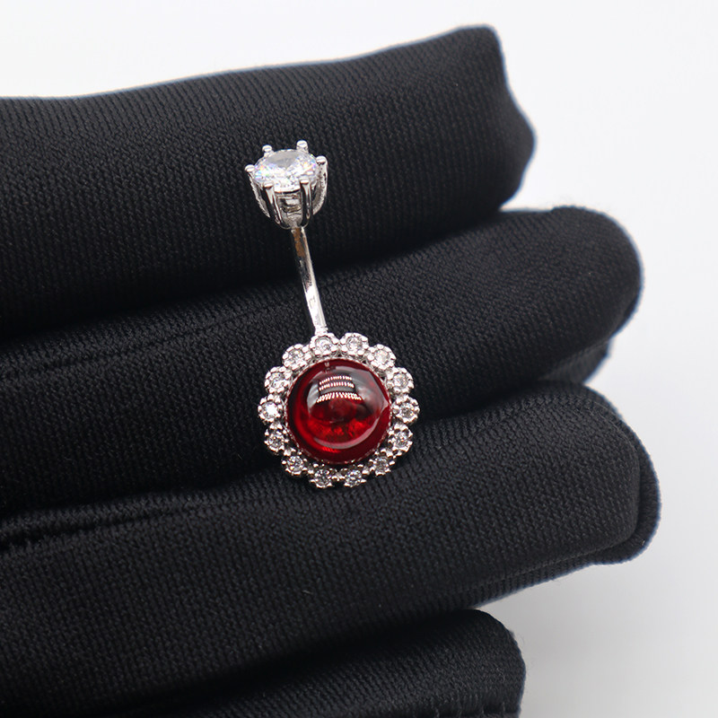 红色石榴石肚脐钉性感时尚925纯银防过敏肚脐环新潮穿刺饰品女神
