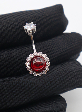 红色石榴石肚脐钉性感时尚925纯银防过敏肚脐环新潮穿刺饰品女神