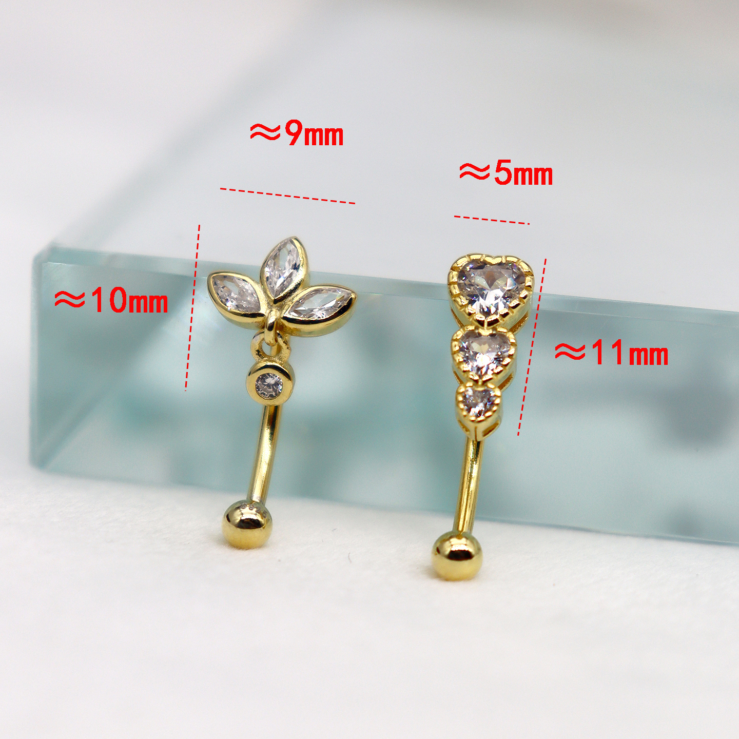 S925纯银肚脐钉眉钉女金色1.2mm