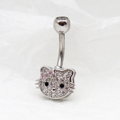 S925纯银卡通kt猫肚脐钉防过敏1.6mm粗新款 穿刺饰品脐钉辣妹欧美