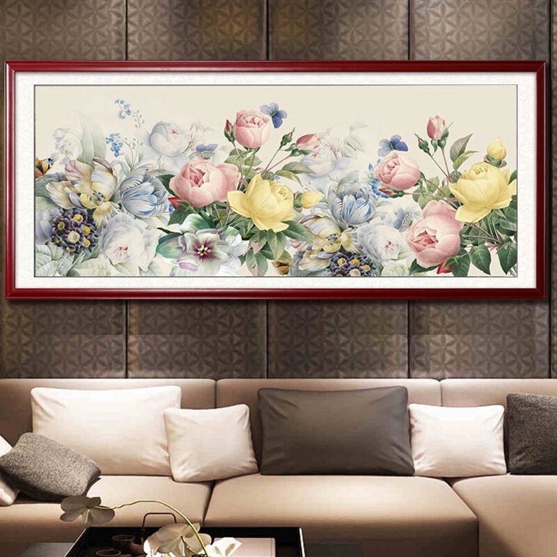 简约现代新款满钻钻石画客厅卧室牡丹花十字绣手工贴画花团锦簇