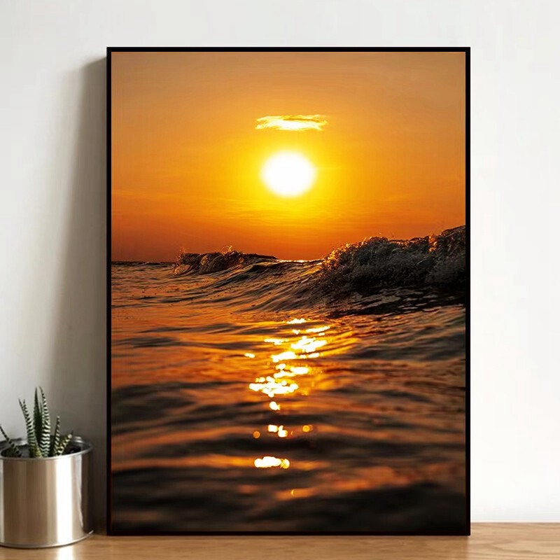 日出钻石画简约现代新款客厅5d满钻儿童卧室大海风景画贴钻十字绣