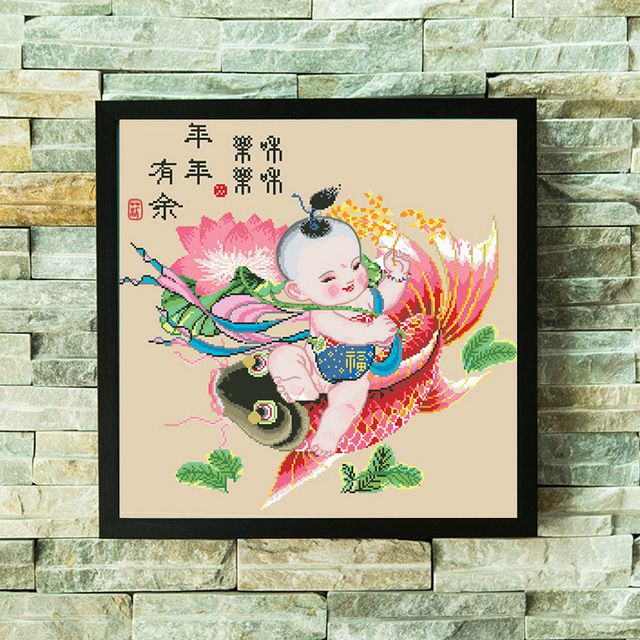 中国风新款5d钻石画客厅福娃荷花满钻手工点钻十字绣年画年年有余