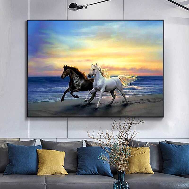 2025新款海景骏马钻石绣客厅装饰画手工DIY满钻十字绣