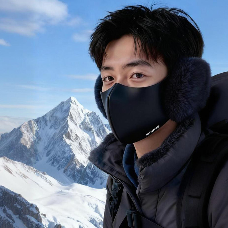 保暖面罩男士冬季防风护耳防寒耳套东北骑行加绒厚口罩耳罩二合一