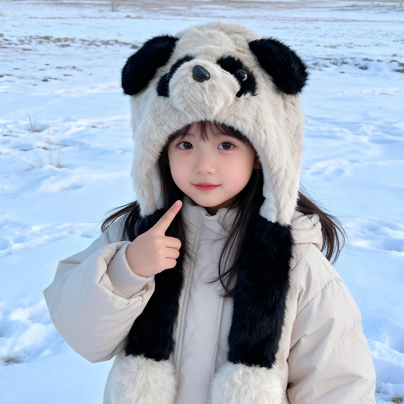 可爱熊猫耳朵儿童帽保暖护耳