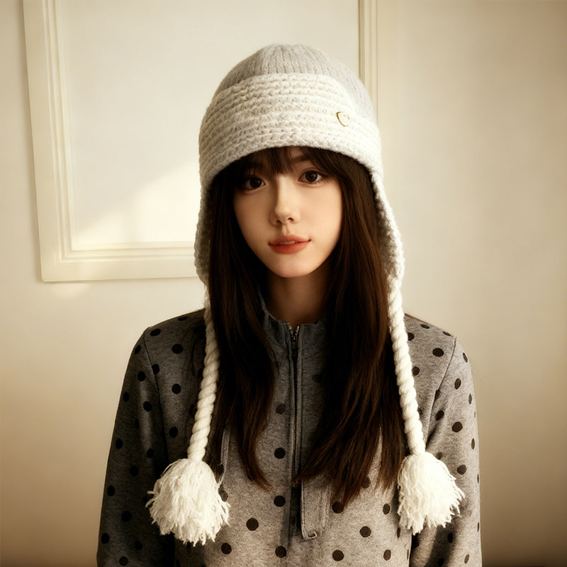 毛球针织护耳套头帽子女秋冬学生可爱加绒保暖包头毛线帽2025新款,服饰配件/皮带/帽子/围巾,帽子,淘宝优惠券,粉丝福利购,淘宝优惠卷