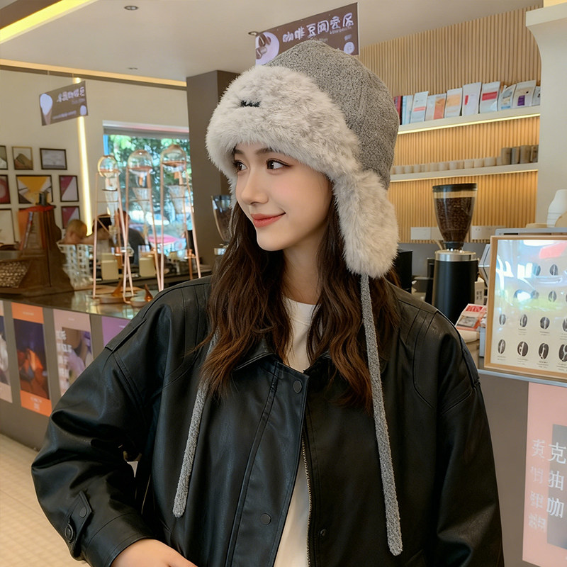 毛绒帽子女秋冬冷帽护耳绑带防风
