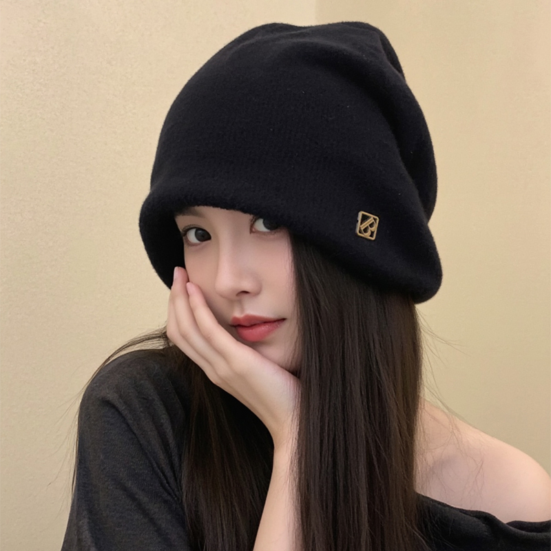 简约百搭小标堆堆帽大头围冷帽