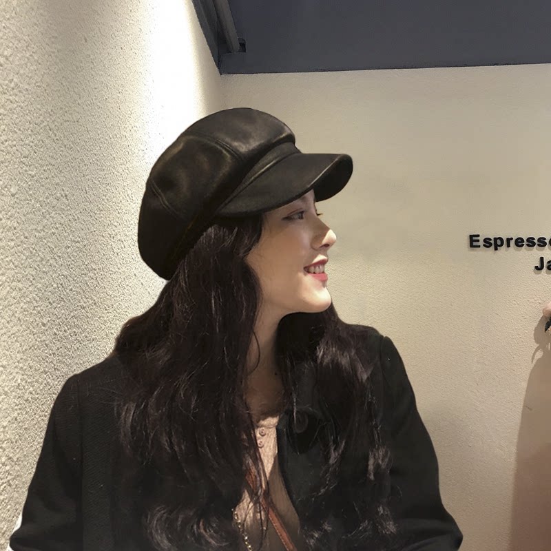 复古皮质八角贝雷帽女2025新款秋冬英伦风报童画家帽显脸小鸭舌帽