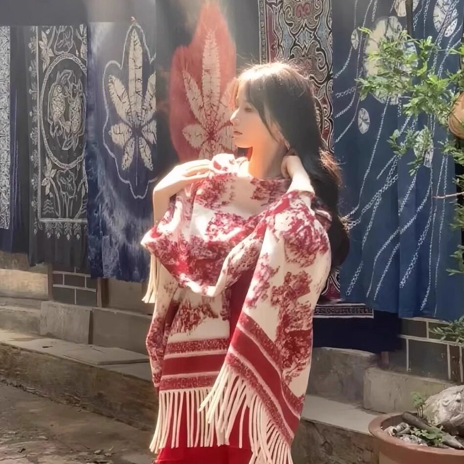 复古水墨画斗蓬披肩女2025新款