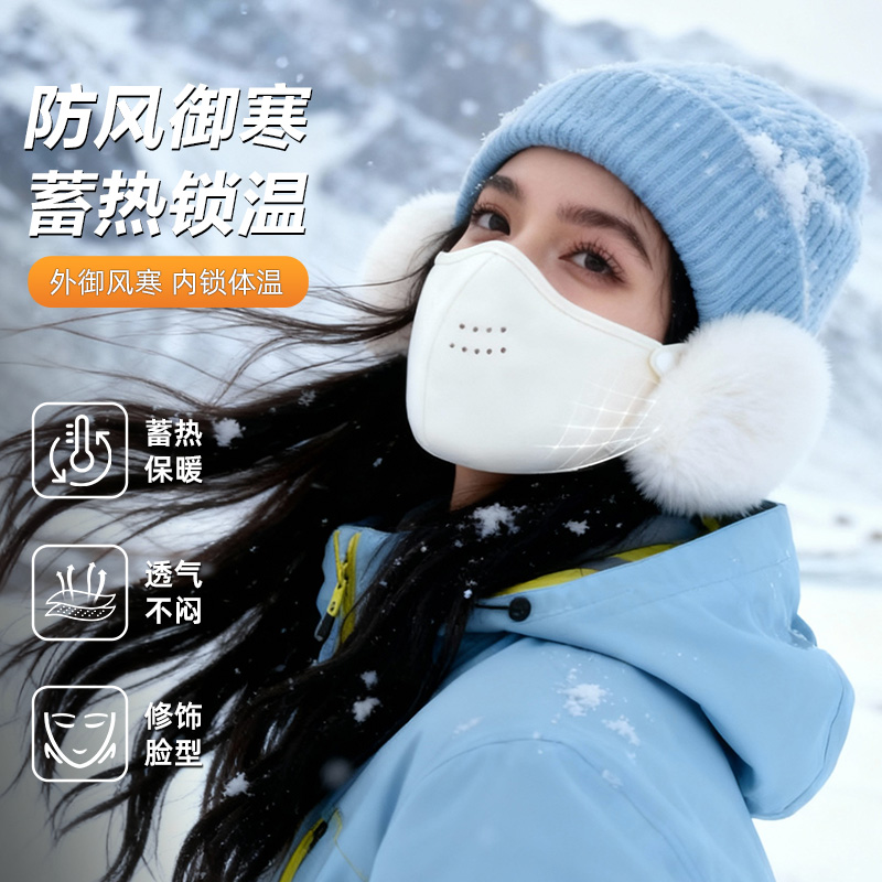 保暖面罩女冬防风防寒耳套毛绒护耳骑行电动车加绒耳罩口罩二合一