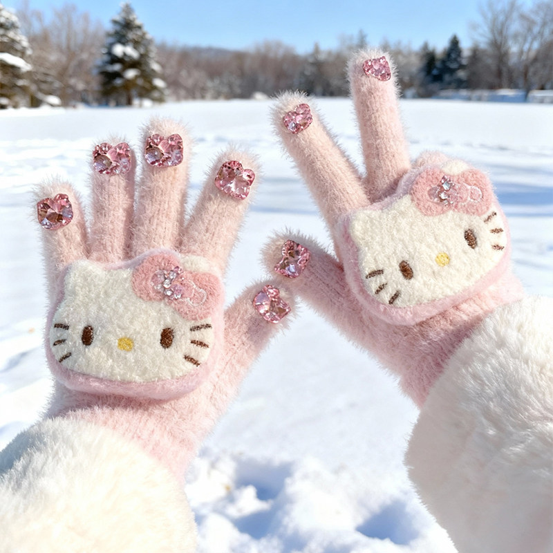 可爱HelloKitty钻石毛绒手套女冬季保暖分指防寒加绒骑行滑雪手套,服饰配件/皮带/帽子/围巾,手套,淘宝优惠券,粉丝福利购,淘宝优惠卷