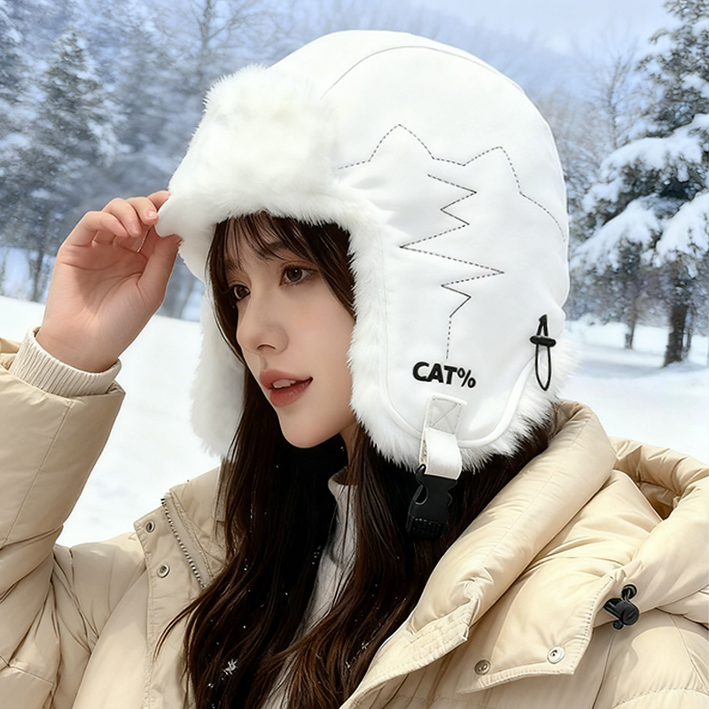 加绒加厚雷锋帽子女秋冬季骑行保暖神器电动车防风防寒护耳套头帽