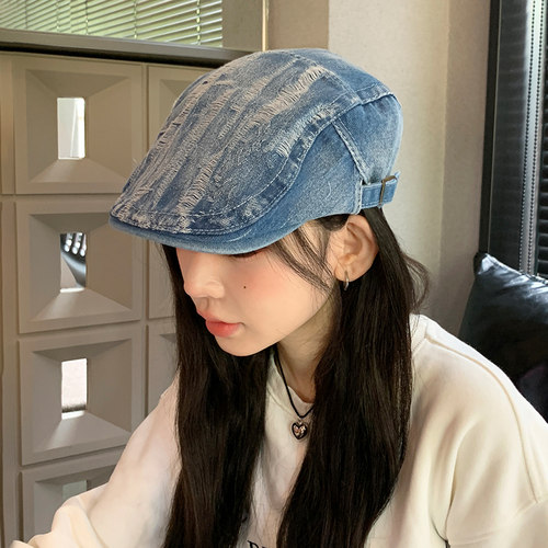 水洗牛仔前进帽女复古做旧