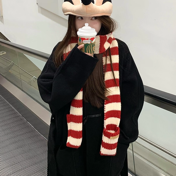 韩系英伦风针织围巾女款秋冬2025新款高级感加厚护颈保暖窄版围脖