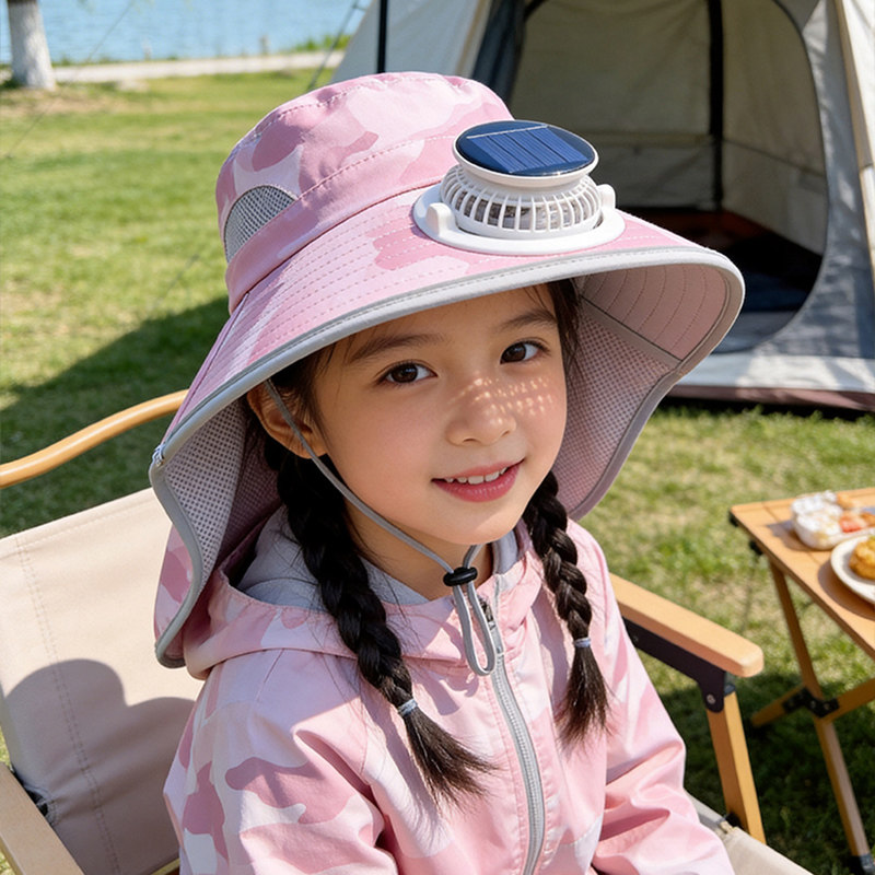 夏季户外防晒遮阳大檐女帽2026新款今年流行爆款太阳能风扇渔夫帽