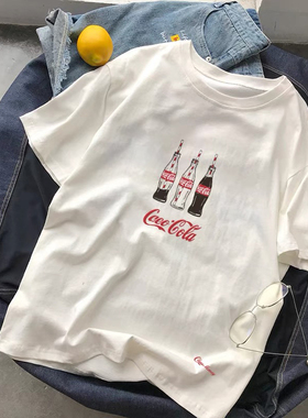 圆领短袖男夏季oversizeT恤美式潮牌白色印花五分袖情侣半袖打底