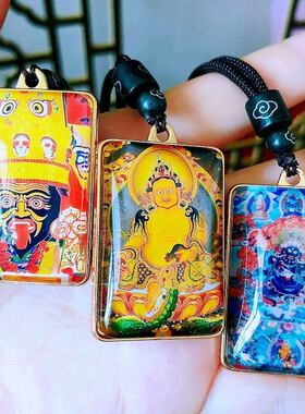 西藏唐卡黄财神吊坠事业项链占巴拉护法五色财神唐卡佛像挂件男女