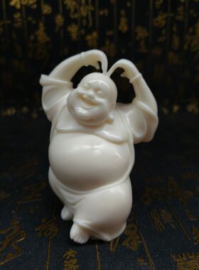 爱心弥勒象牙果雕刻禅意佛神像椰子木菩提籽工艺品客厅摆件