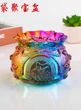 新款水晶钱袋摆件可装元宝的聚宝盆开业礼品家居装饰品招财