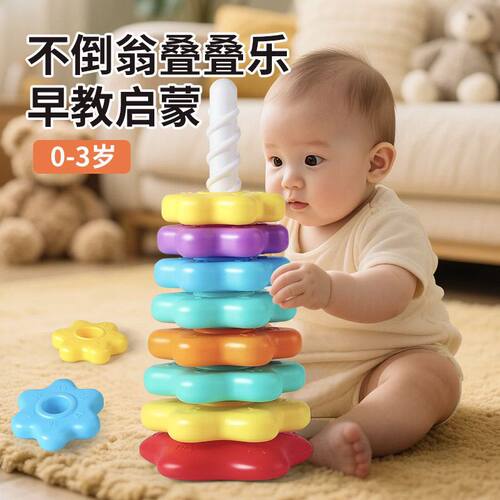 彩虹转转乐叠叠乐婴幼儿转转塔0一3岁宝宝旋转叠套圈玩具益智早教