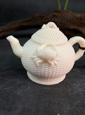 象牙果横财八方壶螃蟹把把壶手把玩件摆件茶壶茶宠工艺品文玩