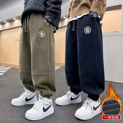 中大童秋冬季加绒加厚运动裤小男孩休闲卫裤儿童保暖裤子棉裤潮裤