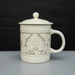 邯郸磁州窑茶具地方特色工艺品茶杯手工雕刻牡丹水杯泡茶杯主人杯