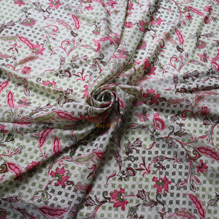 粉花绿叶弹力真丝双绉布料桑蚕丝亚光通勤休闲衬衣连衣裙夏裙面料