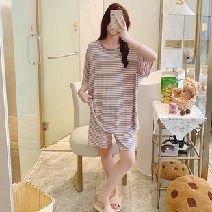 短裤 网红睡衣女家居服潮流新款 薄款 套头圆领短袖 莫代尔两件套韩版