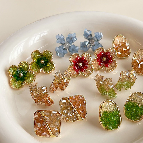 渐变水晶森系超仙花朵耳饰