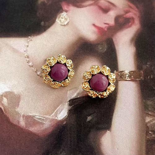 宫廷风花朵耳钉中古艺术感