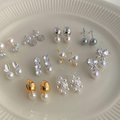 高级感珍珠耳环韩系时髦百搭耳钉小众设计时尚 轻奢风锆石耳饰饰品