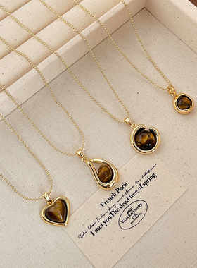 保色真的很好！虎眼石项链高品质镀18K真金时尚复古高级感锁骨链