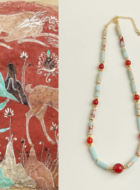 新中式原创手作寿山石红玛瑙手链流苏耳环项链古风汉服首饰套装