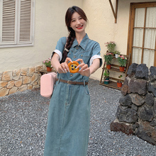 2025新款衬衫牛仔连衣裙女夏季薄款短袖气质高级感显瘦收腰长裙子