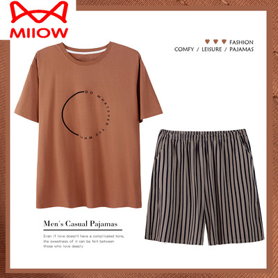 夏季家居服莫代尔睡衣猫人男