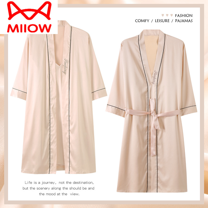 冰丝浴袍男猫人性感吊带女士