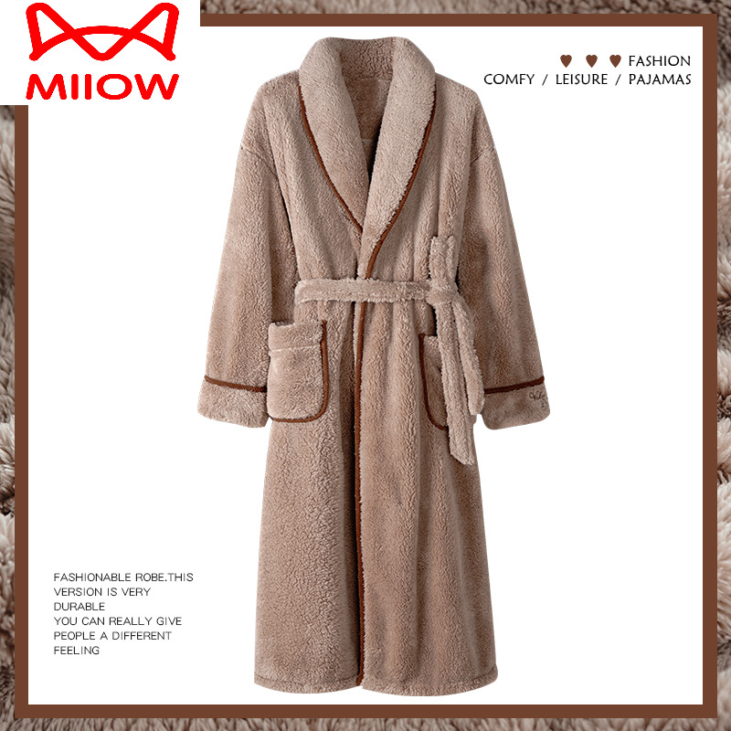 冬季加厚法兰绒睡袍猫人男士